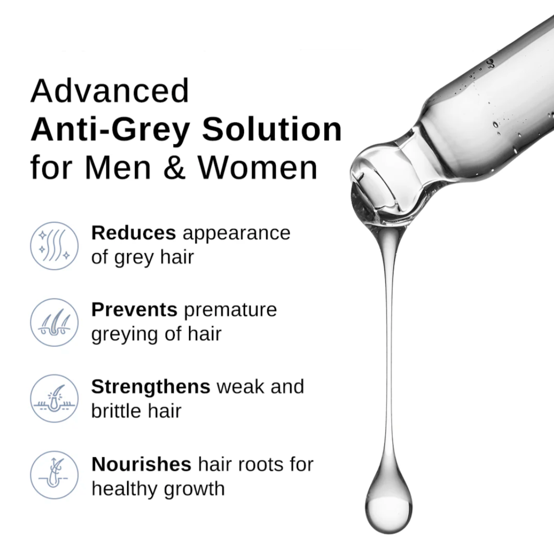 Multi-Peptide Hair Serum For Hair Loss Treatment and Grey Hair Solution, Anti Grey Hair Regrowth Features And Benefits With Silverfree, Greyverse, And Capixyl.